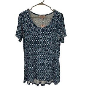 Philosophy Republic Clothing Women’s Geometric‎ Print Knit Top Blue Plus Size 0X